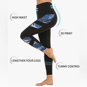 Womens High Waist Print Yoga Pants Plus Size with Waistband Pocket-XS  <<167>>